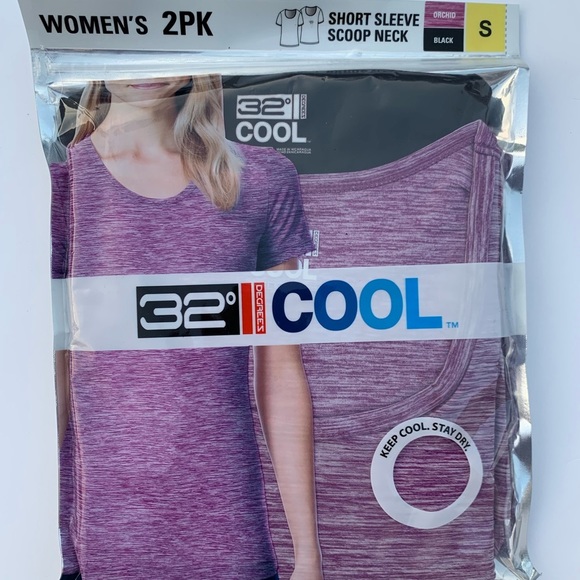 32 Degrees Womens Short Sleeve 2-Pack Black/Orchid - Picture 1 of 7